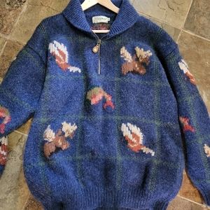 Vintage LL Bean Fish Duck Moose Wool Sweater XL